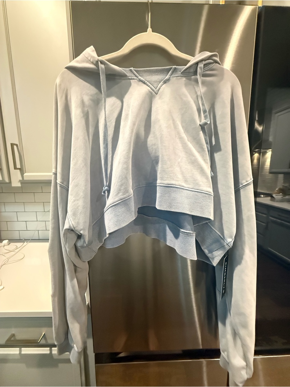 Free People Pale Blue Cropped Hoodie